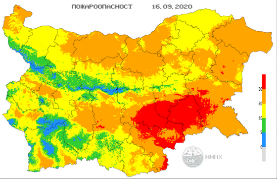 Код червен за висок риск от пожари е обявен отново днес за цялата област Ямбол и части от областите Сливен, Хасково, Стара Загора и Бургас. За това предупреждават...