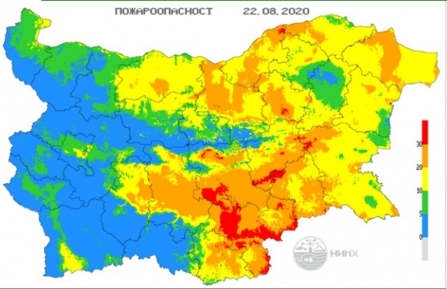 Екстремален индекс за пожароопасност е в сила в 5 области в страната за 22 август. Това сочи справка в сайта на Националния институт по метеорология и...