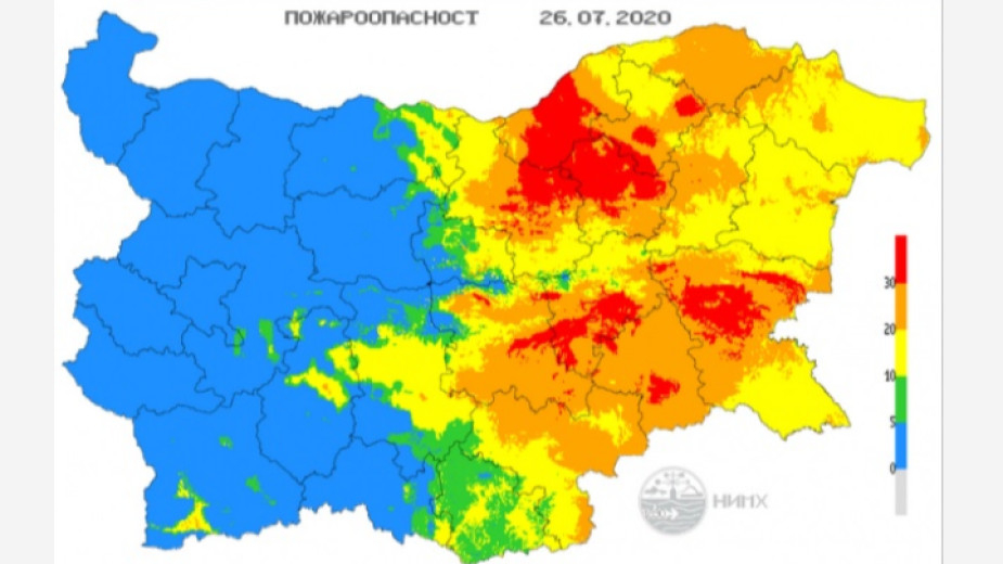 Екстремален индекс за пожароопасност е в сила за територии от 7 области на страната. Това сочи справка на сайта на Националния институт по метеорология...