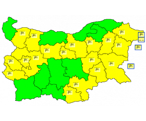 Отново жълт код за Ямбол, Сливен и още 16 области в страната 