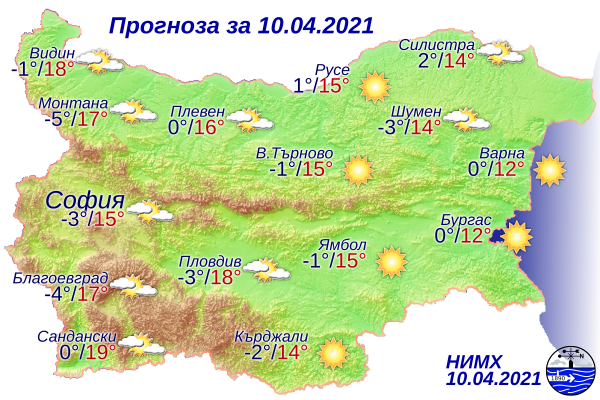 Днес ще бъде слънчево, с временни увеличения на облачността главно над Западна България. Ще духа слаб, предимно югоизточен вятър. Ще се затопли и максималните...