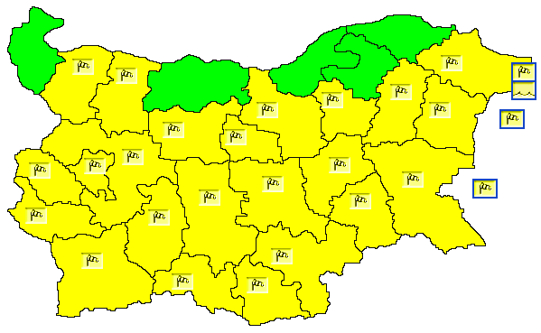 Днес почти в цялата страна се очаква да духа силен поривист южен вятър. Северно от планините поривите ще достигат 20-25 м/сек. Жълт код е обявен в 24 области...