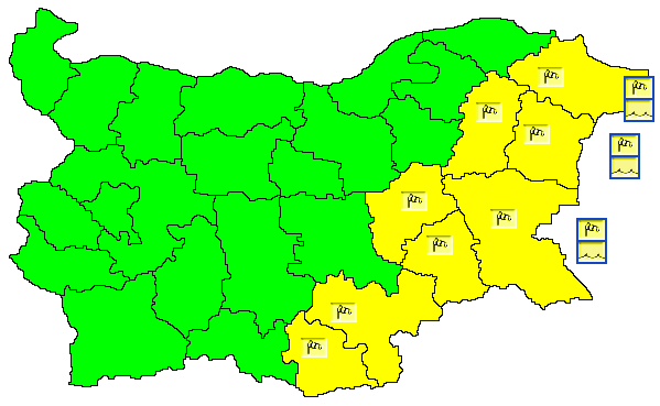 Жълт код (първа степен на предупреждение за потенциално опасно време за силен северен вятър в областите Ямбол, Сливен, Кърджали Добрич, Варна, Шумен, Бургас...