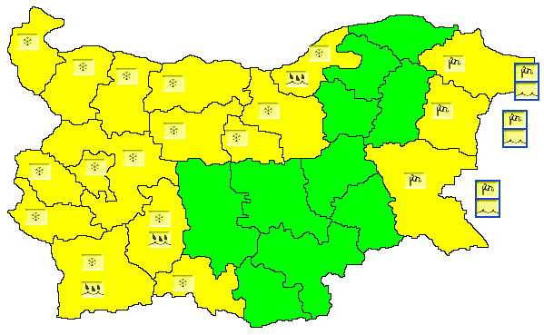 Националният институт по метеорология и хидрология обяви жълт код за обилни снеговалежи и образуване на снежна покривка в 15 области на страната, а в 3...